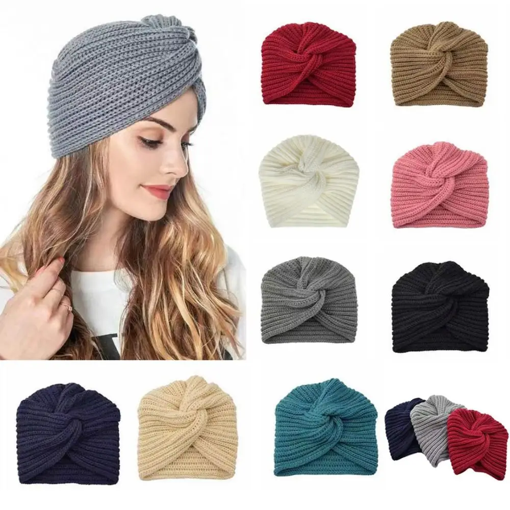 

Bohemia Women Stretch Headbands Fashion Soft Thick Wide Knitted Cap Colorful Thermal Crochet Headband Hat Winter