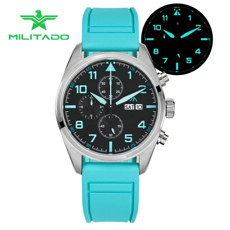 Militado Chronograph Watch ML04 Quartz Wristwatch BGW9 Luminous Clear AR Sapphire Crystal Stainless Steel 100M Men Field Watch
Militado Chronograph Watch ML04 Quartz Wristwatch BGW9 Luminous Clear AR Sapphire Crystal Stainless Steel 100M Men Field Watch