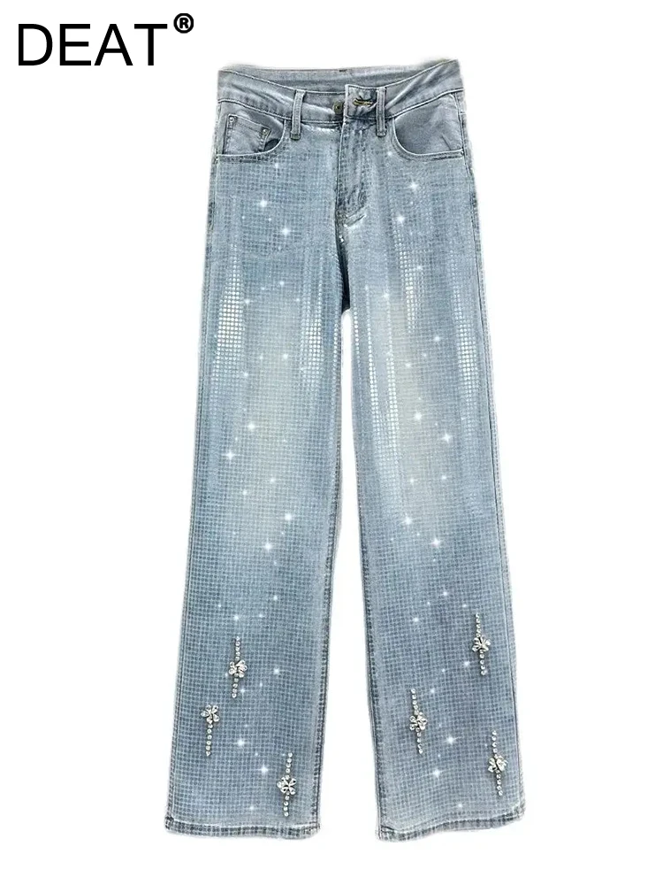 DEAT Women's Jeans High Waist Straight Transparent Sequins Diamonds Light Blue Denim Pants 2024 Summer New Fashion 29L7548
DEAT Women's Jeans High Waist Straight Transparent Sequins Diamonds Light Blue Denim Pants 2024 Summer New Fashion 29L7548