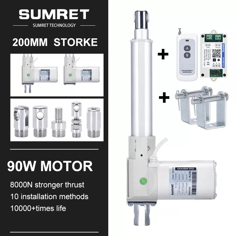 200mm Stroke Feedback DC 12V 24V Motor Linear Actuator With RF Controller Bracket Kit Set Heavy Duty Fmax 8000N Vmax 25MM/S
200mm Stroke Feedback DC 12V 24V Motor Linear Actuator With RF Controller Bracket Kit Set Heavy Duty Fmax 8000N Vmax 25MM/S