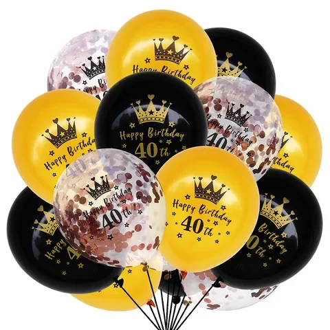 

15pcs 18/30/40/50/60th Happy Birthday Balloon Set Rose Gold Confetti Balloon For Wedding Anniversary Adult Birthday Party Decor