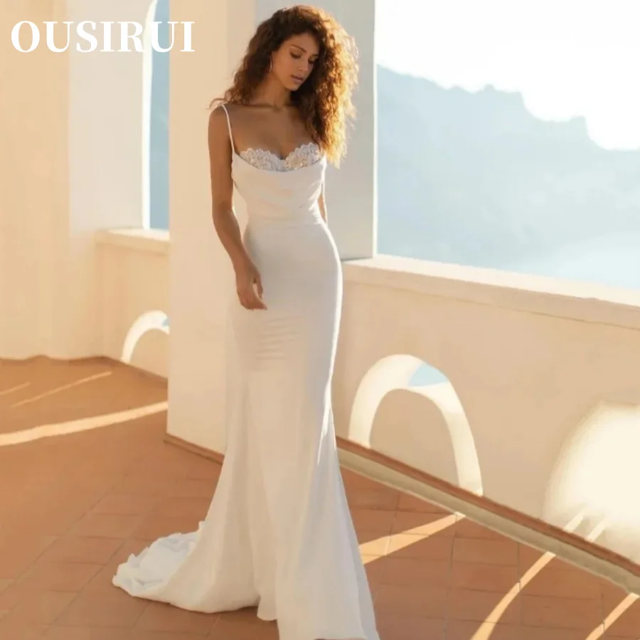 

OUSIRUI 2024 Open Back Lace Sweetheart Spaghetti Straps Bridal Gown Sweep Train Elegant Mermaid Wedding Dress Vestidos De Novia