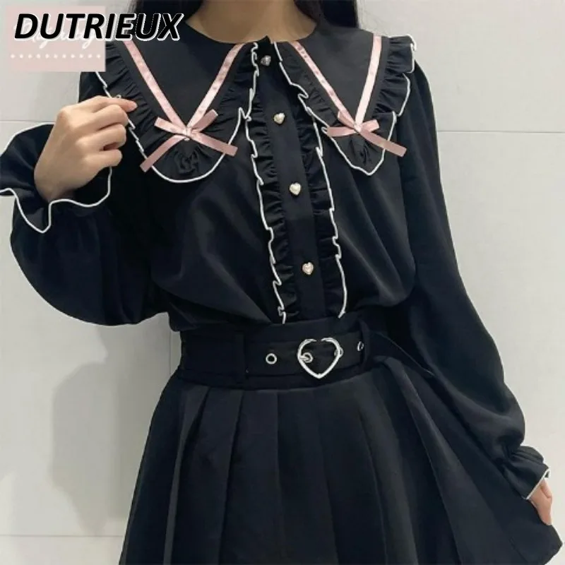 

Japanese Style New Mine Series Mass Production Sailor Collar Blouse Bow Ruffled Sweet Cute Gilrs Long Sleeve Shirt Camisas