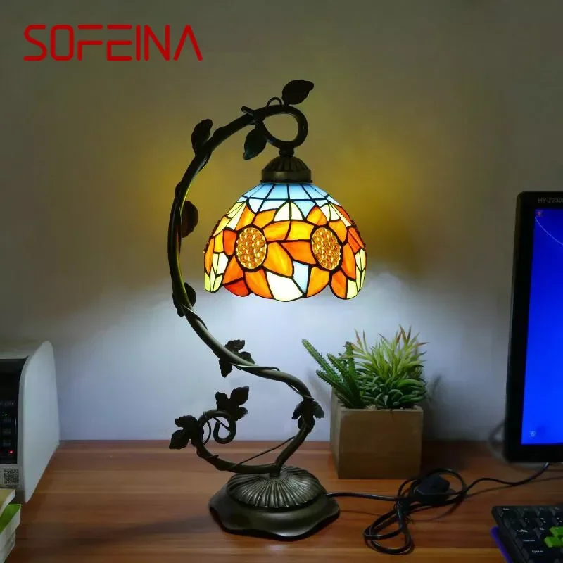 

SOFEINA Tiffany Table Lamp American Retro Living Room Bedroom Lamp Luxurious Villa Hotel Stained Glass Desk Lamp