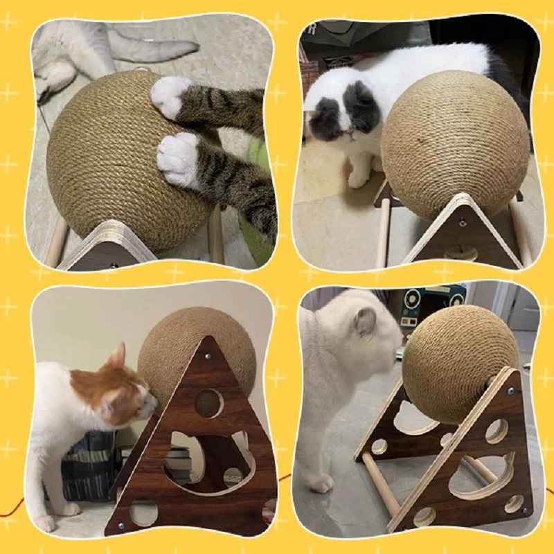 

Natural Sisal Cat Scratcher Ball Wear-resistant Cat Scratching Toy Solid Wood Cat Paw Grinding Board Kitten Toys Pet Supplies