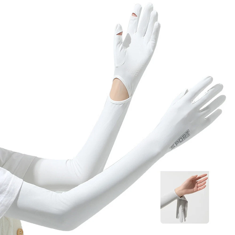 

Women Summer Ice Silk Sunscreen UV Protection Long Gloves Elasticity Antiskid Quick Drying UPF 50+ Adjustable Breathable Gloves
