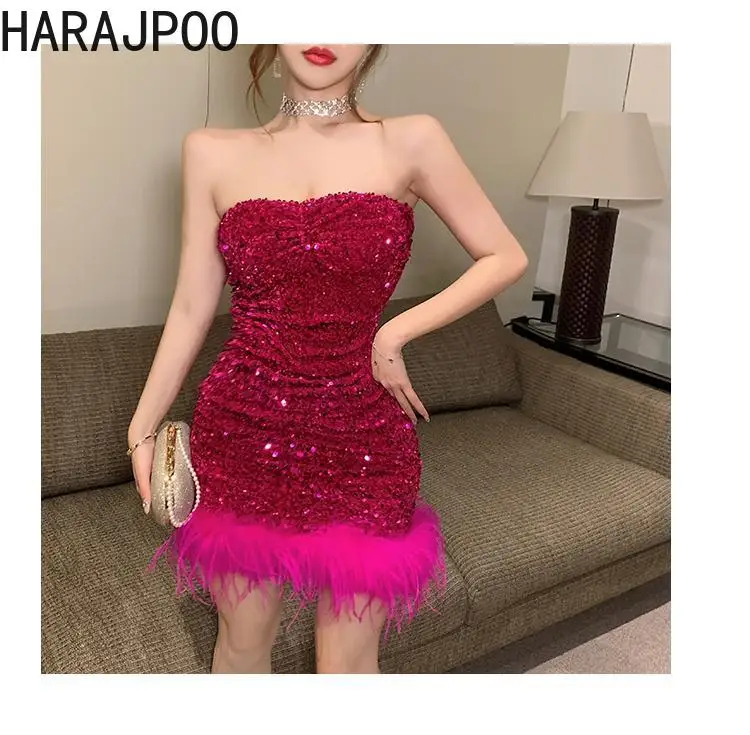 Женское облегающее платье с блестками Harajpoo, короткое платье без бретелек с плюшевой подкладкой, весна-лето
Женское облегающее платье с блестками Harajpoo, короткое платье без бретелек с плюшевой подкладкой, весна-лето