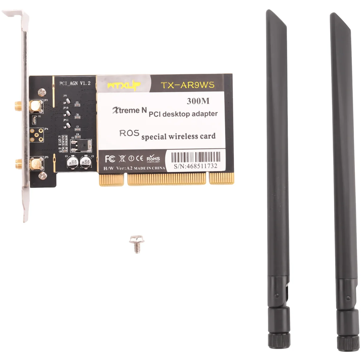 

WTXUP Atheros AR9223 PCI 300M 802.11B/G/N Wireless WiFi Network Adapter for Desktop PC,PCI Wireless Card with 2 Antenna