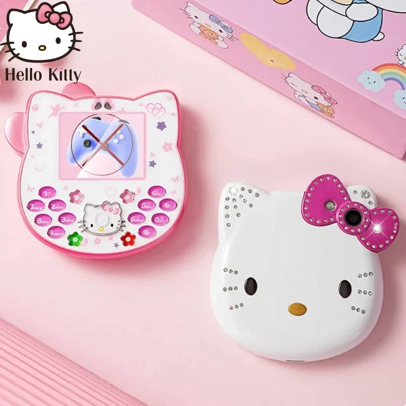 

New 2024 Sanrio Kawaii Hello Kitty Mini Phone Cartoon Kids Taiml Cute Phone Birthday Festival Fashion Girls Toys Gift Children