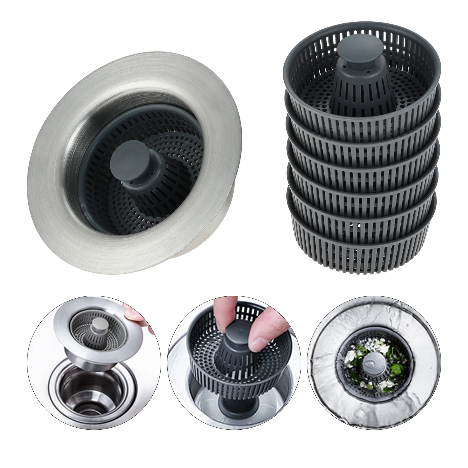 3 -in-1 Stainless Steel Popup Kitchen Sink Stopper Strainer for US Standard 3-1/2 Inch Drain Filter with 6pc Food Catcher Basket
3 -in-1 Stainless Steel Popup Kitchen Sink Stopper Strainer for US Standard 3-1/2 Inch Drain Filter with 6pc Food Catcher Basket