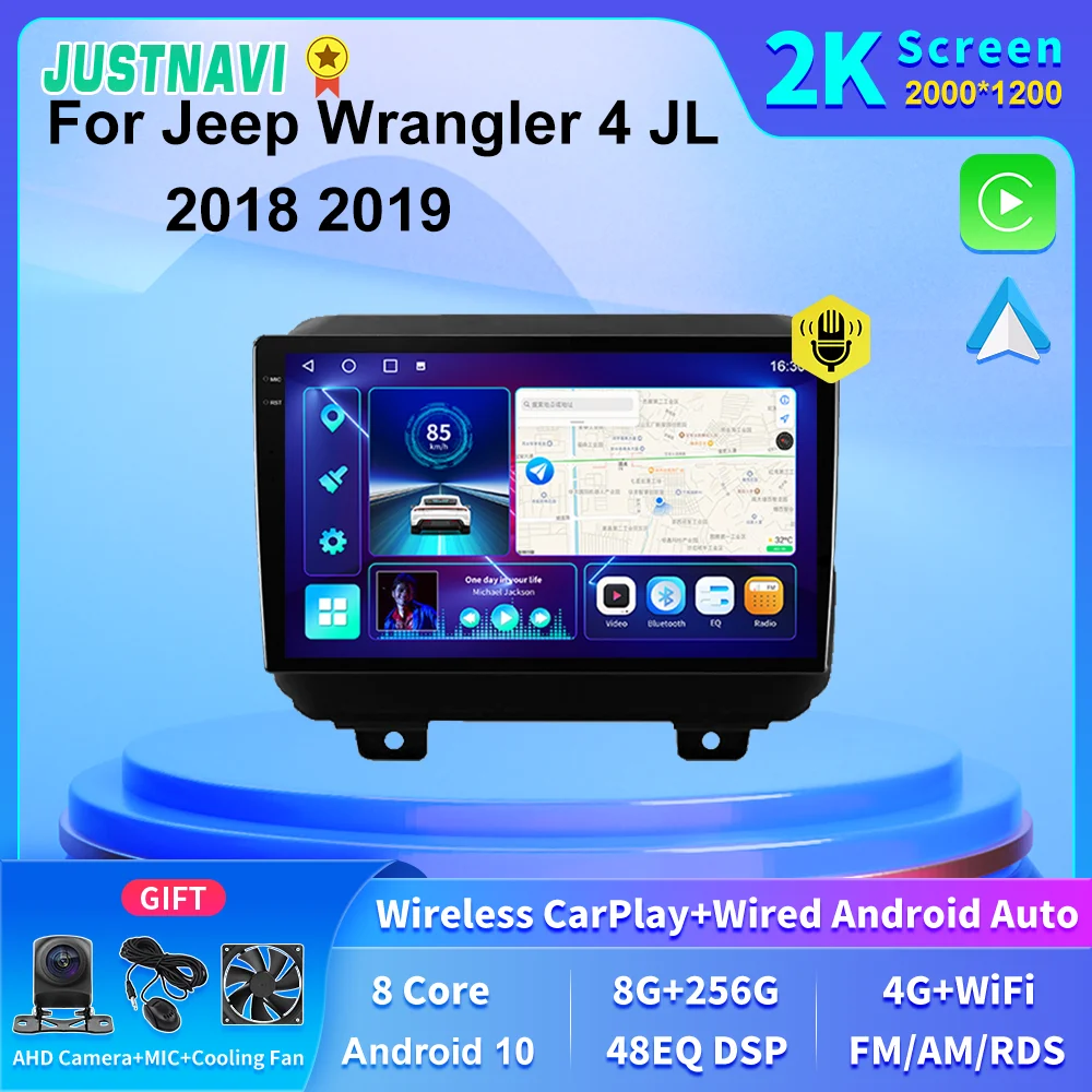 

JUSTNAVI 2K Screen 8+256GB 4G LTE Car Radio GPS Autoradio Multimedia Radio For Jeep Wrangler 4 JL 2018 2019 Carplay DSP RDS SWC