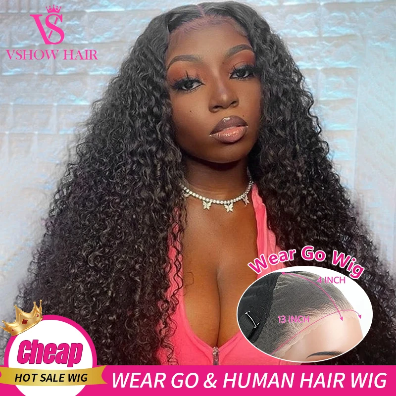 

Wear And Go Mongolian Glueless Wig Human Hair Kinky Curly Preplucked 13x4 HD Lace Frontal Wigs Ready To Go On Sale For Women