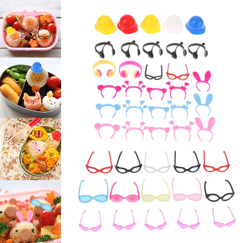 

1Set Bento Decoration Tool Mini Color Glasses Headband Headset Lunch Box Decor Dollhouse Helmet Crown Necklaces Doll Decor Toy