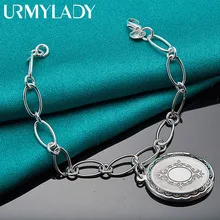 

URMYLADY 925 Sterling Silver Oval Photo Frame Charm Pendant Bracelet Chain For Women Man Wedding Engagement Fashion Jewelry