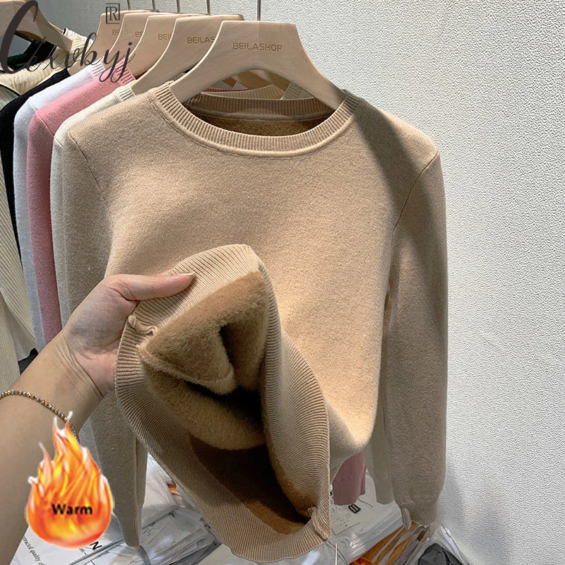 Women Winter Long Sleeve Sweater Plus Velvet Round Neck Knitwear Pullover All-Match Solid Soft Knitted Top Warm Casual Sueter
Women Winter Long Sleeve Sweater Plus Velvet Round Neck Knitwear Pullover All-Match Solid Soft Knitted Top Warm Casual Sueter