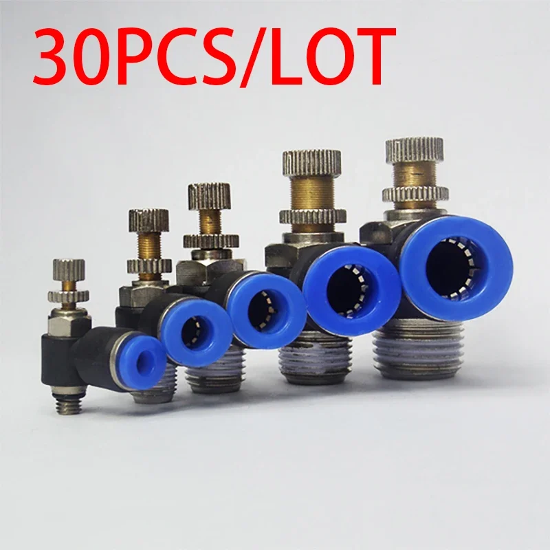 

30PCS/Lot Hrottle Valve SL 4 6 8 10 12mm Fast Connection Pneumatic Fitting M5 1/8" 1/4" 3/8" 1/2" Air Speed Regulating Valve