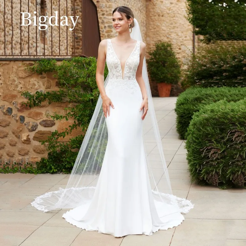 Elegant V-Neck Mermaid Wedding Dress Women Lace Open Back White Satin Spaghetti Strap Bridal Gown Sweep Train Vestidos De Novia
Elegant V-Neck Mermaid Wedding Dress Women Lace Open Back White Satin Spaghetti Strap Bridal Gown Sweep Train Vestidos De Novia