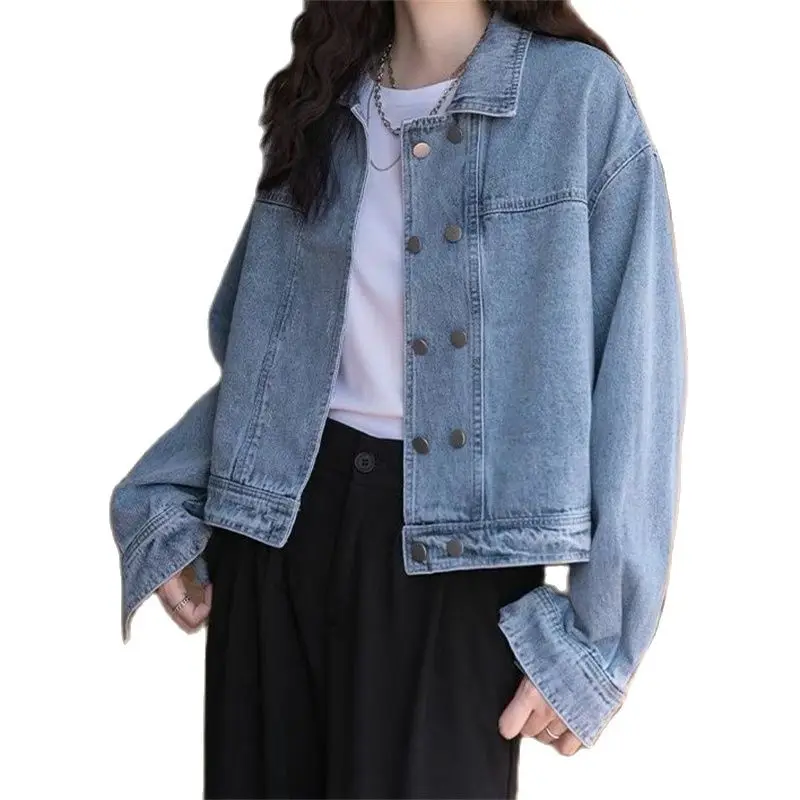 

Женская короткая джинсовая куртка, Повседневная двубортная Свободная куртка из денима, верхняя одежда в уличном стиле на осень и зиму, 2023