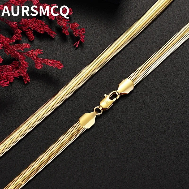 

Fashion 925 sterling silver plated 18K gold does not fade 6MM snake bone Necklaces for Men's Women wedding accessories Jewelry