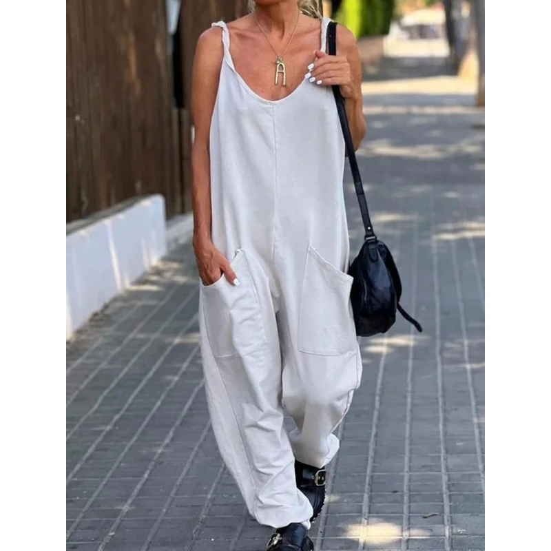 Jumpsuit Women's Wear 2023 Summer New Loose And Casual Pockets Relaxed Waist Solid White Sleeveless Tank Top Female Bodysuit
Jumpsuit Women's Wear 2023 Summer New Loose And Casual Pockets Relaxed Waist Solid White Sleeveless Tank Top Female Bodysuit