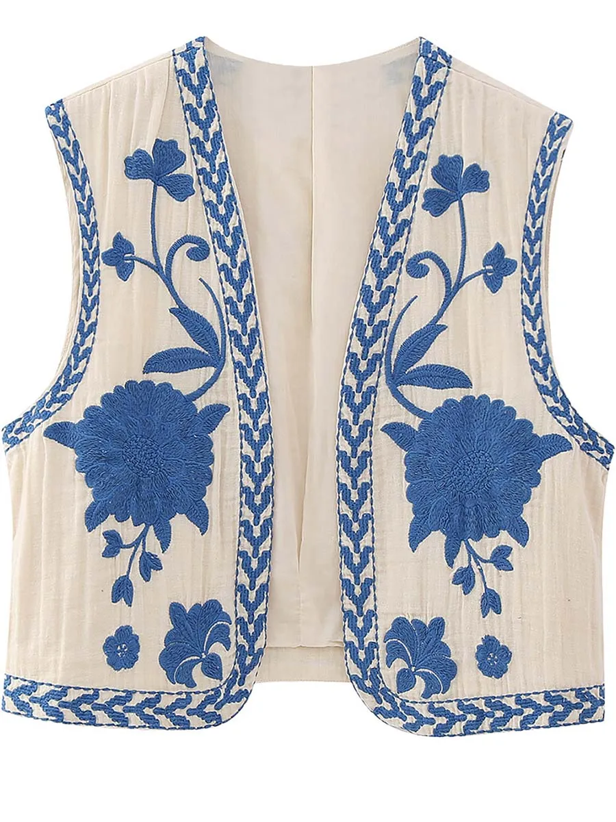 Vintage Flower Embroidery Open Waistcoat Ladies National Style Vest Jacket Outfits Vacation Crop Top Ladies V Neck Cardigan
Vintage Flower Embroidery Open Waistcoat Ladies National Style Vest Jacket Outfits Vacation Crop Top Ladies V Neck Cardigan