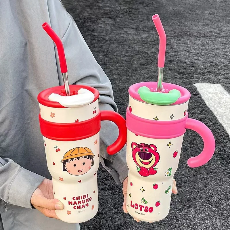 

Sanrio Kuromi Large Capacity Thermos Bottle Cartoon Cute Thermos Cup Simple Straw Water Cup Portable Double Drink Kettle Flask