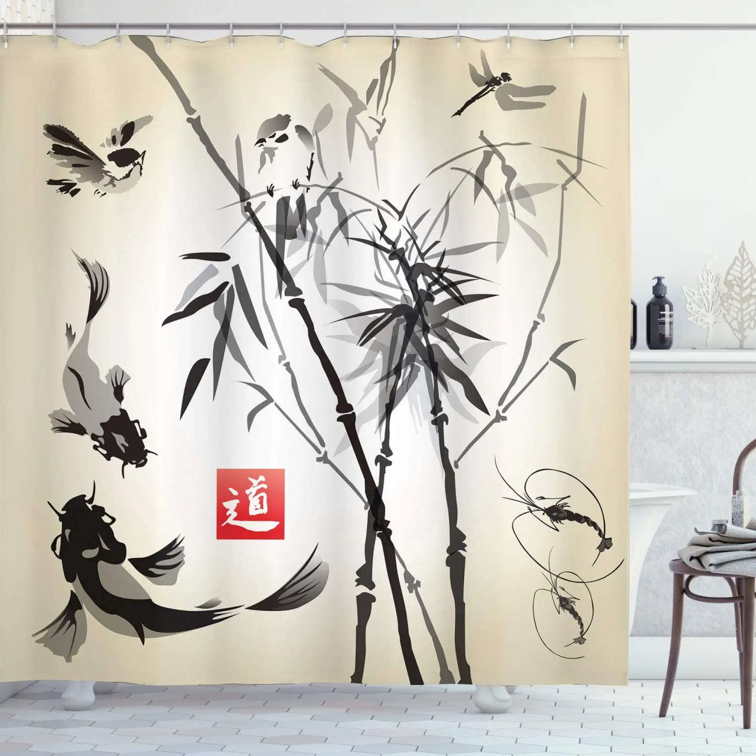 Japanese Shower Curtain Artistic Birds Fishes and Bamboo Leaves Abstract Painting Oriental Style Cloth Fabric Bathroom Decor Set
Japanese Shower Curtain Artistic Birds Fishes and Bamboo Leaves Abstract Painting Oriental Style Cloth Fabric Bathroom Decor Set