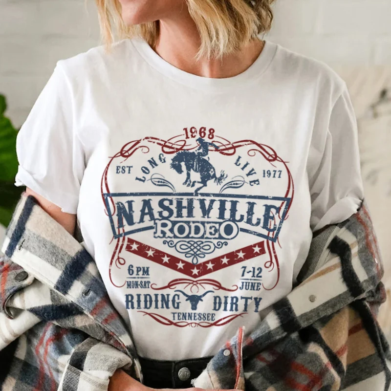 

Женская Винтажная Футболка kuakuayu HJN Nashville Rodeo, с рисунком в западном стиле, футболка Cowgirl Country Music, женские милые топы в стиле хиппи