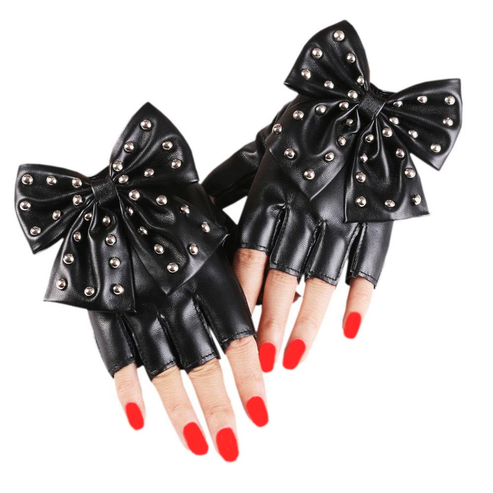Fashion Fingerless Cosplay PU Leather Gloves Party Big Bow Rivet Sexy Disco Dancing Rock And Roll Black Punk Half Finger Mittens
Fashion Fingerless Cosplay PU Leather Gloves Party Big Bow Rivet Sexy Disco Dancing Rock And Roll Black Punk Half Finger Mittens