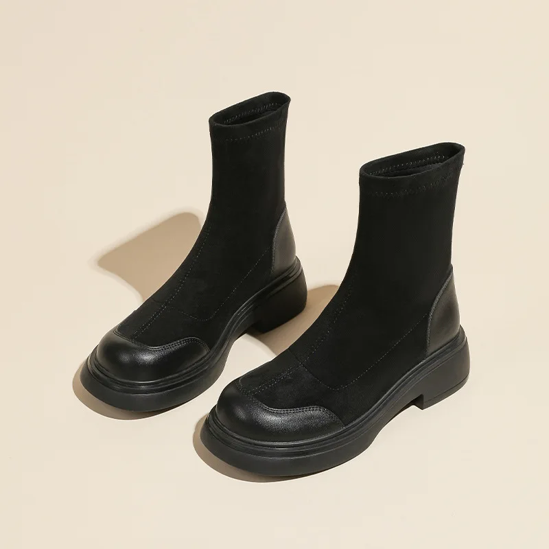 Vintage Silky Women Suede Sock Boots British Style Round Toe Elastic Mid-Calf Flock Boots Spring/Autumn Slip On Loafers
Vintage Silky Women Suede Sock Boots British Style Round Toe Elastic Mid-Calf Flock Boots Spring/Autumn Slip On Loafers