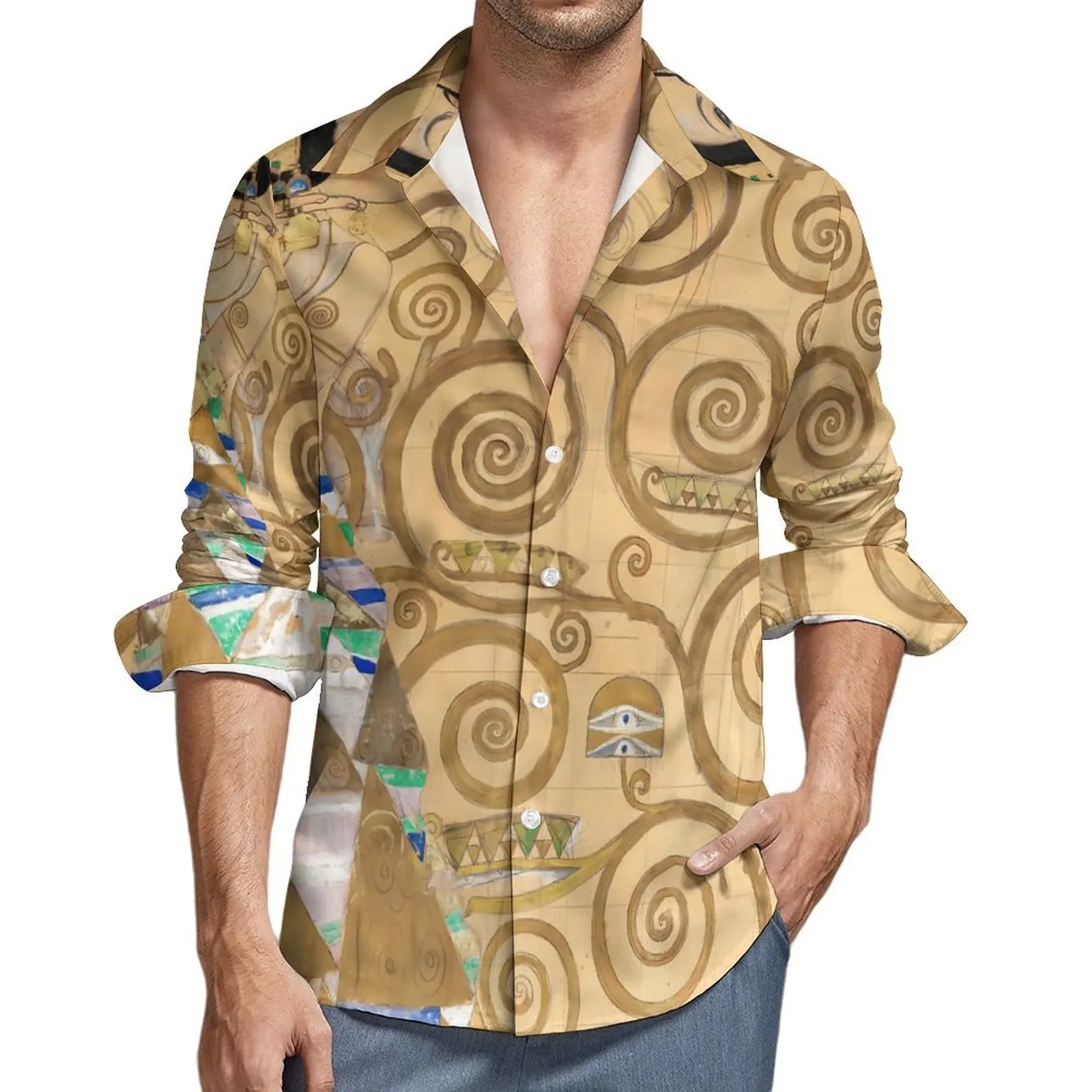 

Gustav Klimt Print Casual Shirts Abstract Art Elegant Shirt Spring Stylish Oversize Blouse Men Long Sleeve Clothes Gift Idea
