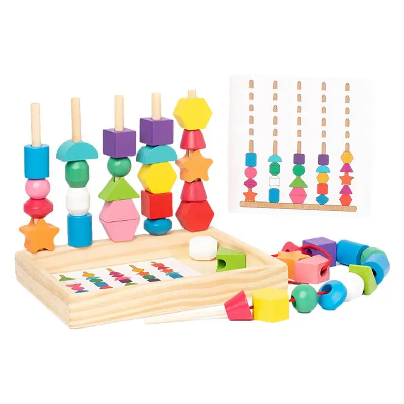 

Montessori Wooden Bead Sequencing Stacking Wooden Blocks Activity Puzzle Montessori Toys Color Shape Sorter Early Learning Toys