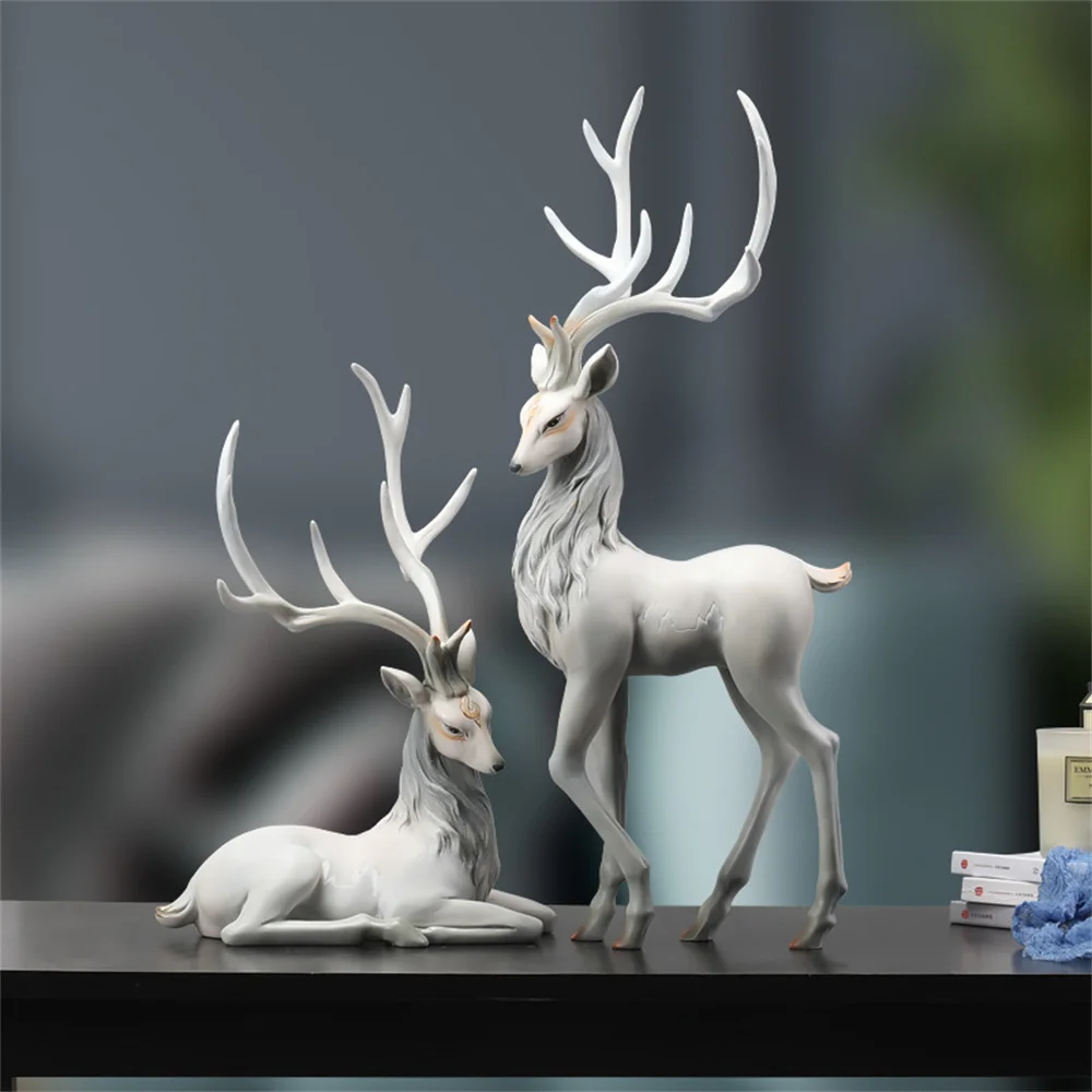 

High End Deer Statue Reindeer Figurines Resin ELK Sculpture For Living Room Luxury Home Decoration Nordic Tabletop Ornaments New