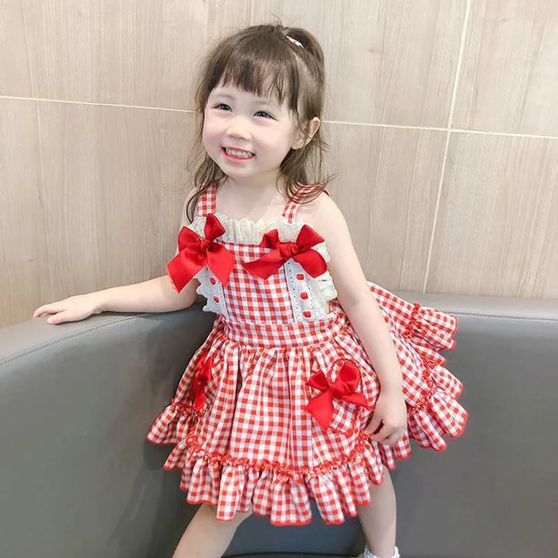 

Baby Girls Summer Plaid Dress Cute Bow Pocket Sleeveless Dress Toddler Kids Tutu Princess Fluffy Party Dresses