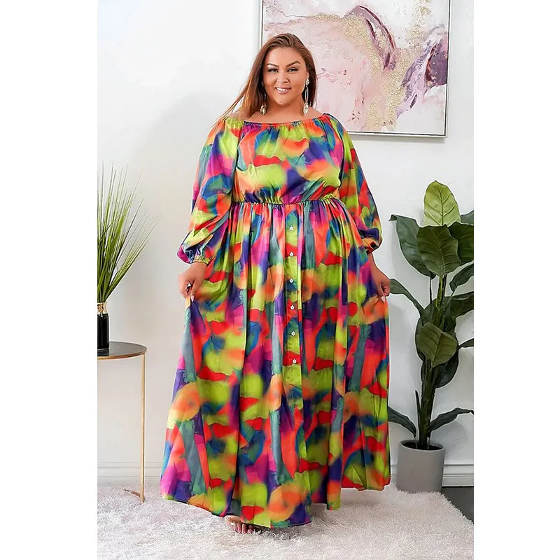 Plus Size Dress Printed Contrast Color Graceful and Fashionable Button Loose Big Hem Dress
Plus Size Dress Printed Contrast Color Graceful and Fashionable Button Loose Big Hem Dress