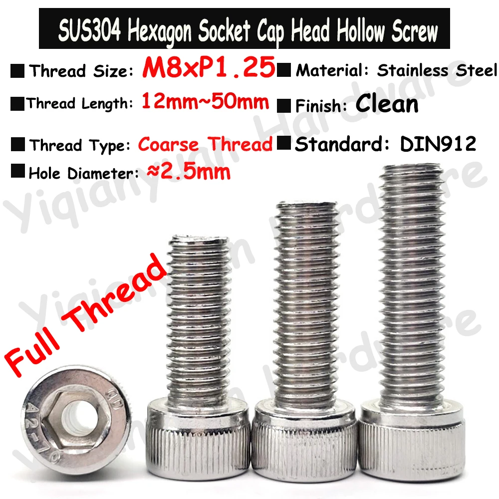 1Piece~2Pcs M8xP1.25 DIN912 SUS304 Stainless Steel Hollow Hole Through Air-out Pass Allen Hex Socket Knurled Cap Head Screw Bolt
1Piece~2Pcs M8xP1.25 DIN912 SUS304 Stainless Steel Hollow Hole Through Air-out Pass Allen Hex Socket Knurled Cap Head Screw Bolt