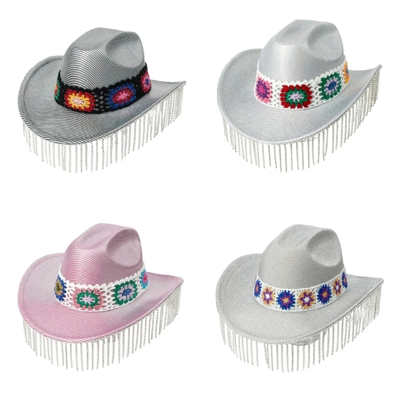 

Vacation Cowboy Hats Shimmering Tassels Hand Beading Diamond for Club Carnivals DXAA