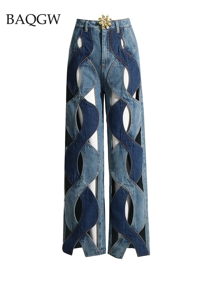 BaQGW Spring Hollow Out Design Long Jeans for Women High Waist Patchwork Zipper Casual Wide Leg Pants Female Fashion Clothing
BaQGW Spring Hollow Out Design Long Jeans for Women High Waist Patchwork Zipper Casual Wide Leg Pants Female Fashion Clothing
