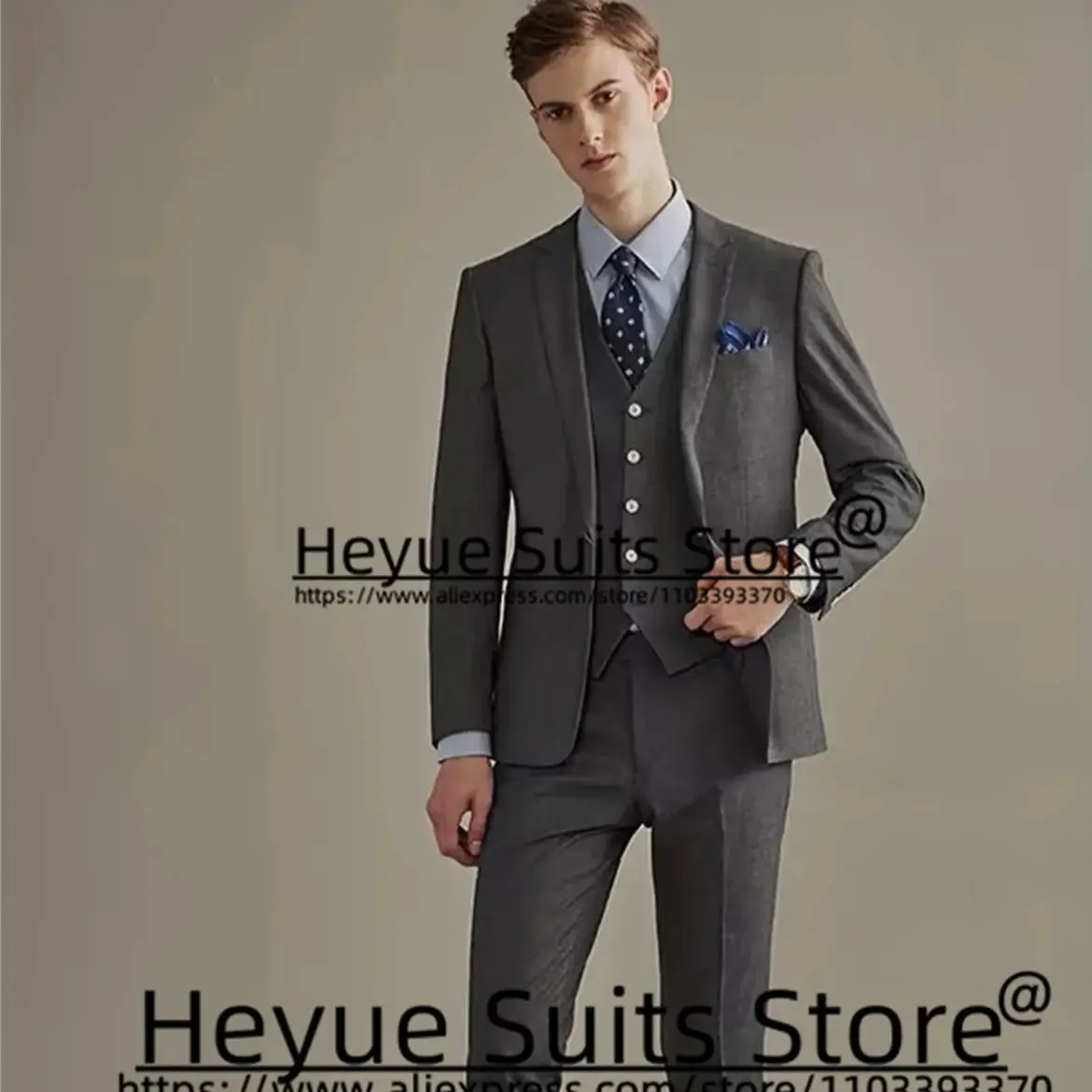 

Handsome Dark gray Wedding Men Suits Business Slim Fit 3 Pcs Sets Elegant Male Blazer Notched Lapel Groom Tuxedos Costume Homme