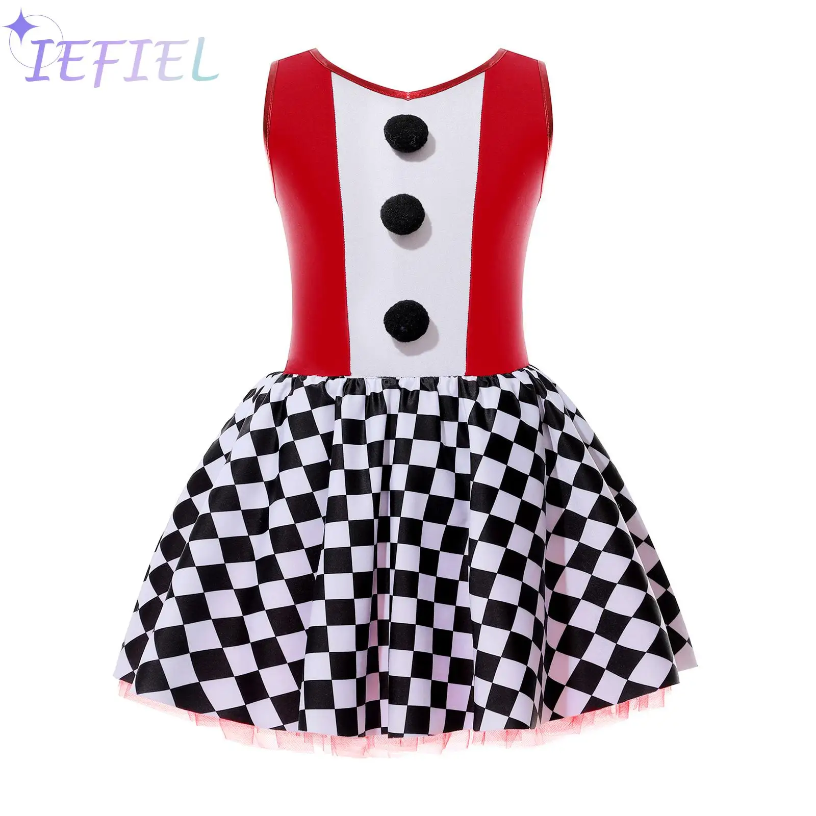 

Kids Checkerboard Print Ballet Tutu Dress Girls Halloween Cosplay Clown Costume Children's Festival Fancy Dress-up Stage Wear