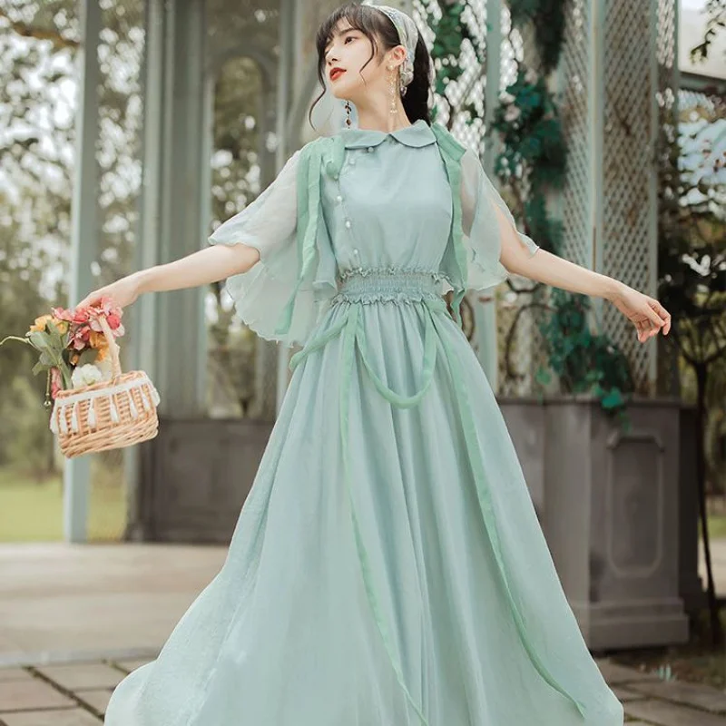 

French Retro Chiffon Large Swing Travel Mori Elegant Waist Slimming Super Fairy National Style Dress