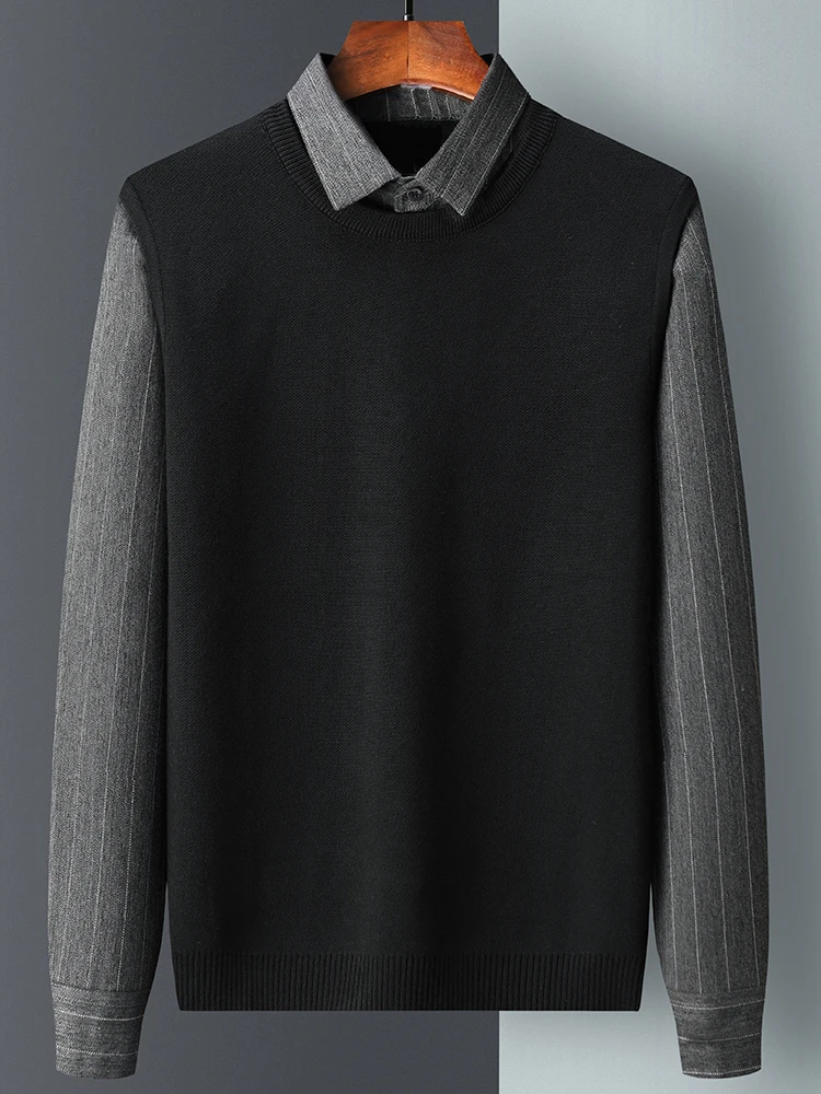 Autum Casual Knitted Pullover Grade Fake Two New Fashion Designer Collared Knitwear Sweater Slim Fit Jumper Men Clothing B179
Autum Casual Knitted Pullover Grade Fake Two New Fashion Designer Collared Knitwear Sweater Slim Fit Jumper Men Clothing B179