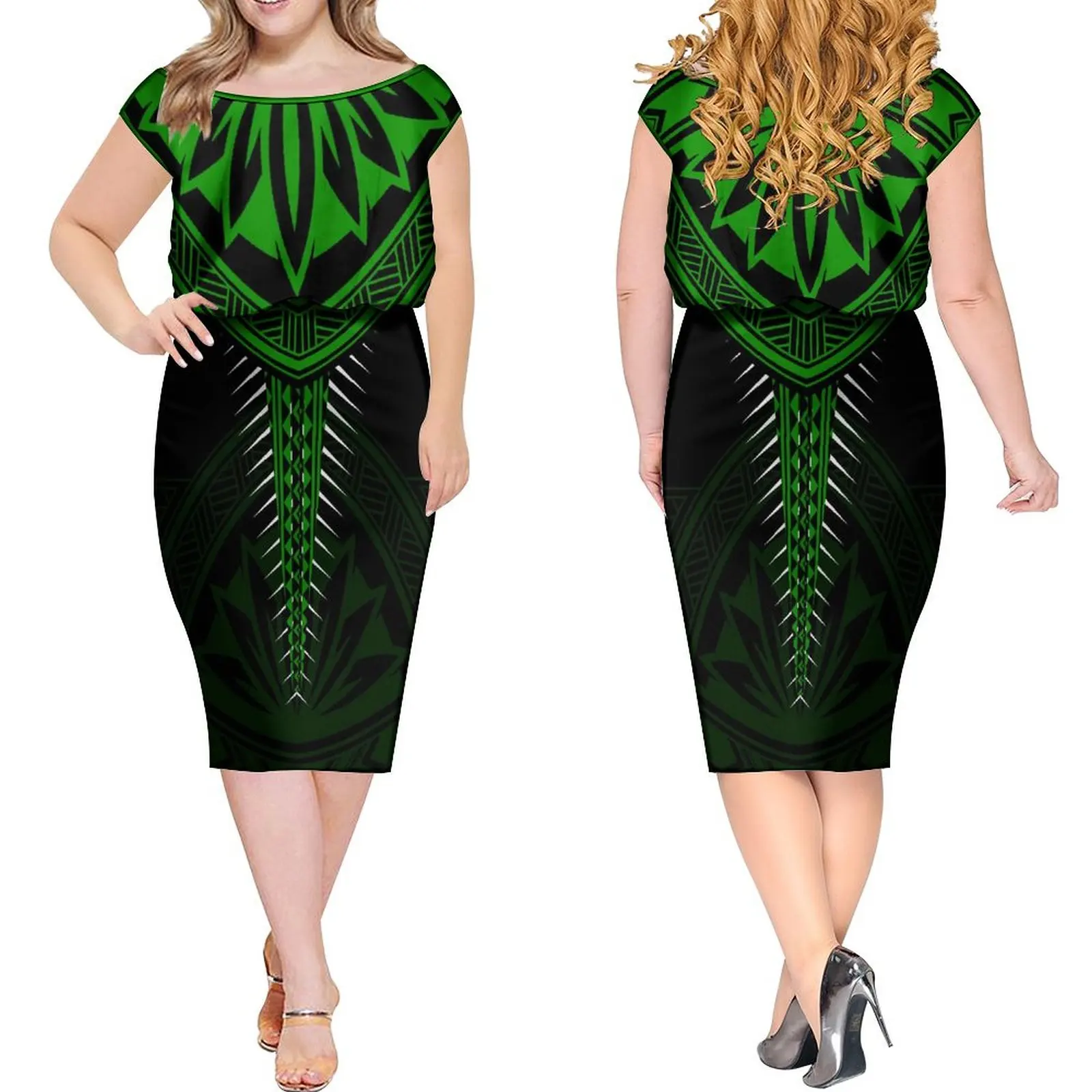 

New Design Women'S Short Sleeve Dress Hawaiian Chic Retro Party Crew-Neck Sheath Dress Polynesian Tribe Custom Print