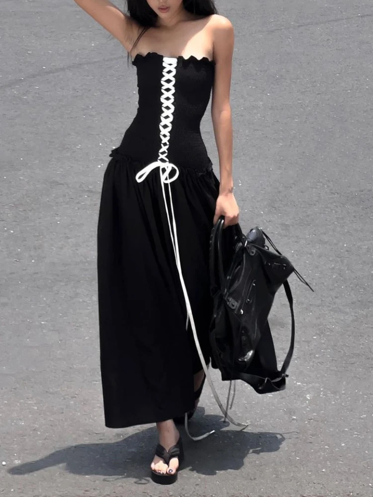 Sexy Black Front Lace-up Strapless Women Long Dress 2023 Summer New In Slash Neck Casual Mid-Calf Dress High Street Ins Clothing
Sexy Black Front Lace-up Strapless Women Long Dress 2023 Summer New In Slash Neck Casual Mid-Calf Dress High Street Ins Clothing