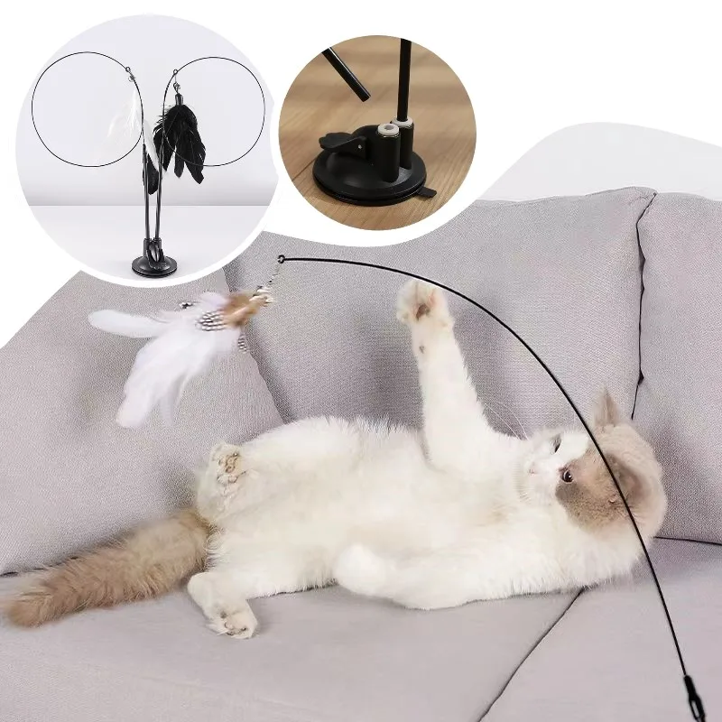 

Pet Cat Toy Cat Wand Fluffy Feather With Bell Sucker Cat Stick Toy Interactive Toys for Cats Kitten Hunting Exercise Pet Product