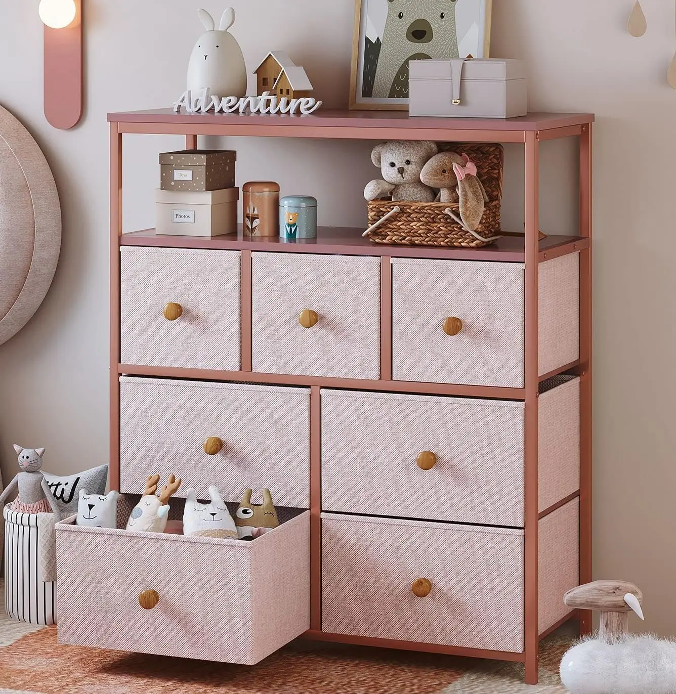 Dresser for Bedroom, Girls Bedroom with Drawers and Shelves, Wooden Top and Metal Frame, Dressers & Chests of Drawers
Dresser for Bedroom, Girls Bedroom with Drawers and Shelves, Wooden Top and Metal Frame, Dressers & Chests of Drawers