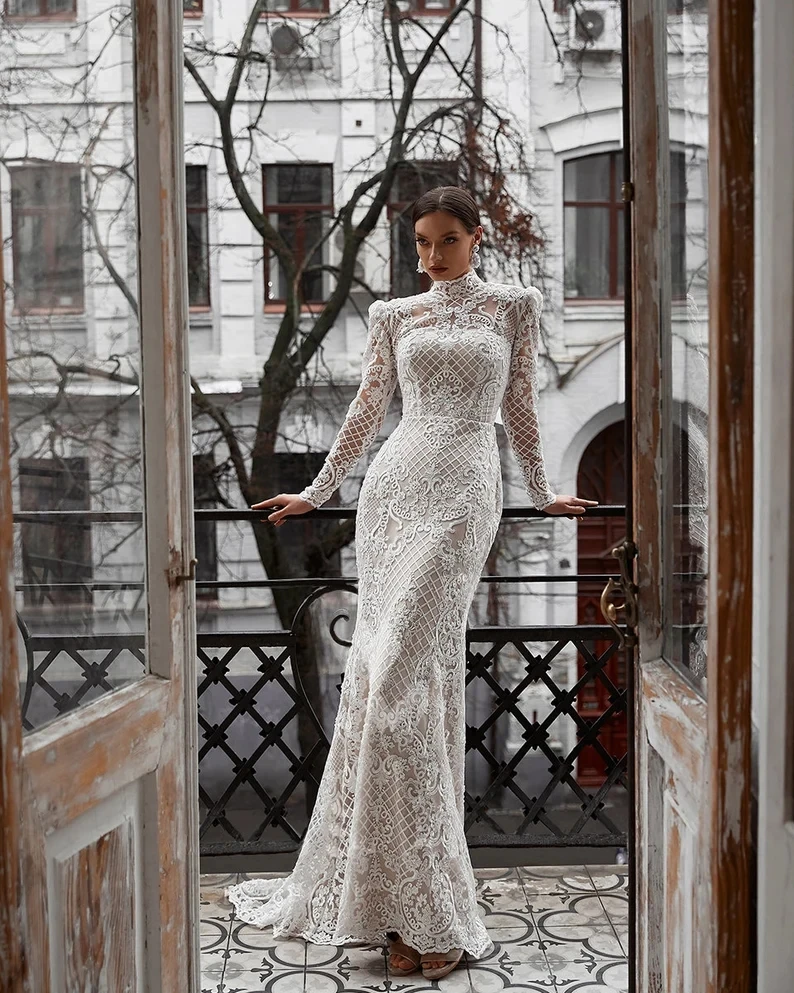 Wedding Dress High Mermaid Wedding dresses Plus Size Long Sleeves designer sweep train
Wedding Dress High Mermaid Wedding dresses Plus Size Long Sleeves designer sweep train