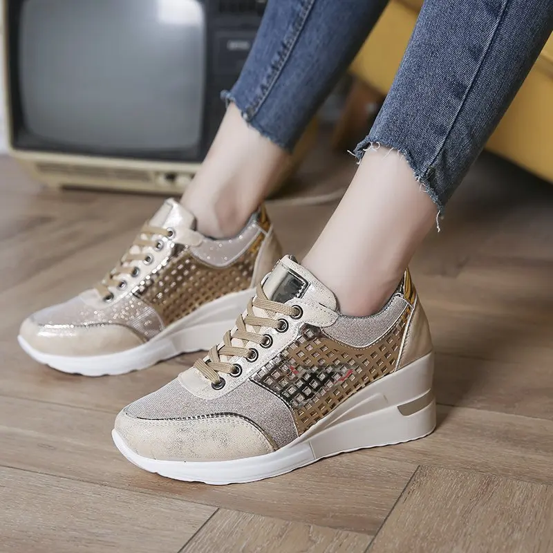 

Women's Casual Sneakers Lace-Up Wedge Sports Shoes Female Vulcanized Shoes Casual Platform Ladies Sneaker Tennis Shoes Wholesale