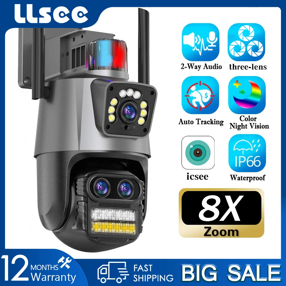 

LLSEE icsee 8X optical zoom, 4K 8MP CCTV wireless WIFI outdoor monitoring camera 360, IP66 waterproof security camera,