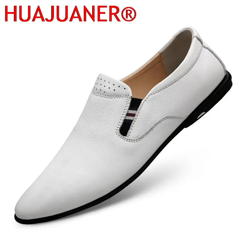 

White Loafers Men Genuine Leather Shoes Men Moccasins Boat Shoes Slip on Mens Driving Shoes Loafer Soft Luxury Brand Male Flats